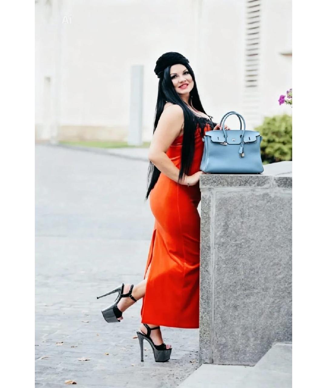 HERMES Голубая кожаная сумка с короткими ручками, фото 5