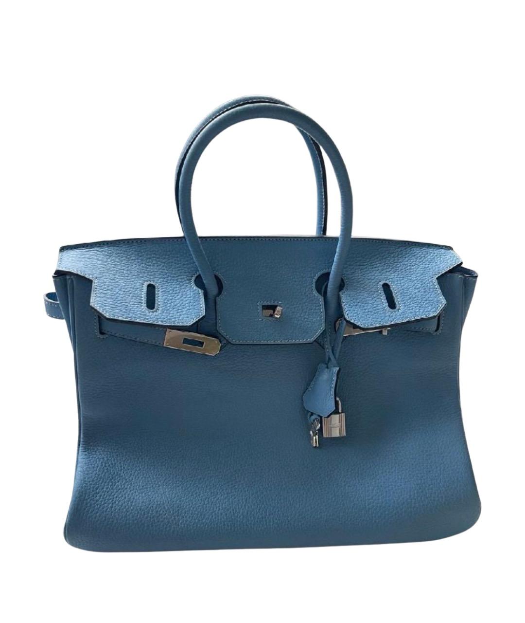 HERMES Голубая кожаная сумка с короткими ручками, фото 1