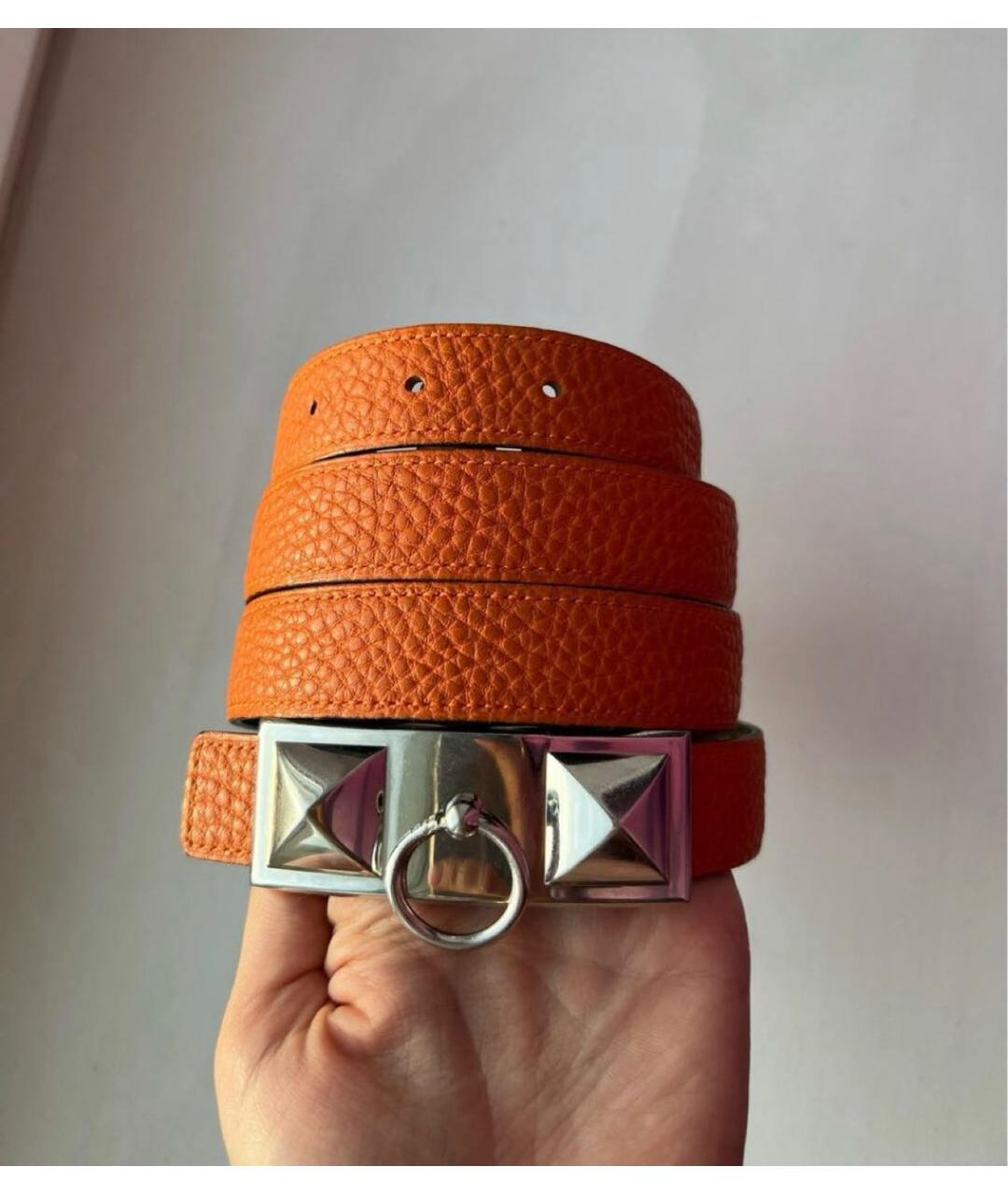 HERMES Оранжевый кожаный ремень, фото 2