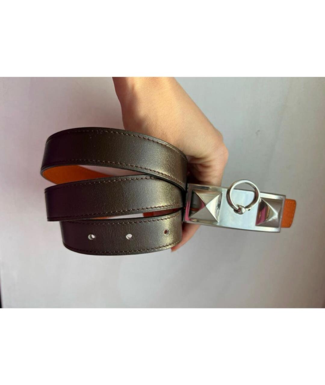 HERMES Оранжевый кожаный ремень, фото 3