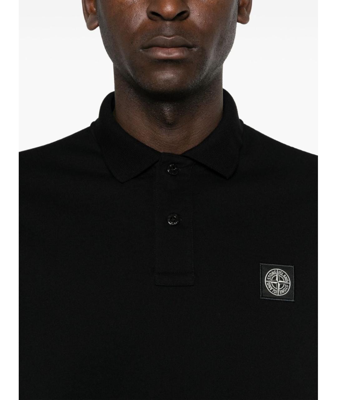 STONE ISLAND Черное хлопко-эластановое поло с коротким рукавом, фото 4