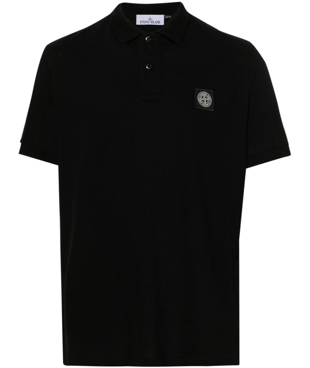 STONE ISLAND Черное хлопко-эластановое поло с коротким рукавом, фото 1
