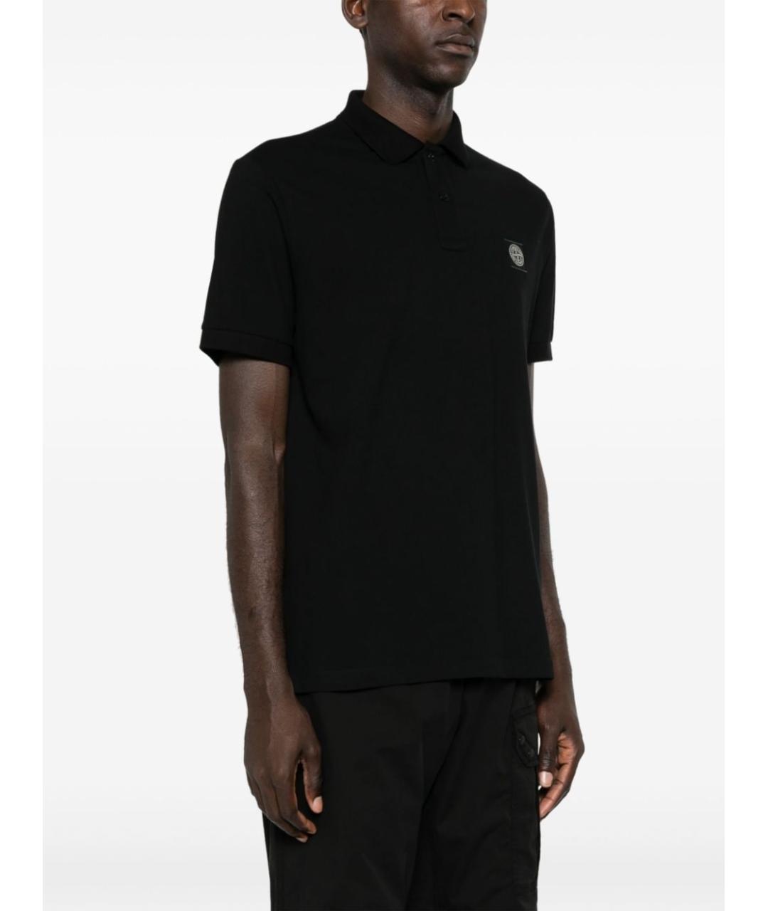 STONE ISLAND Черное хлопко-эластановое поло с коротким рукавом, фото 3