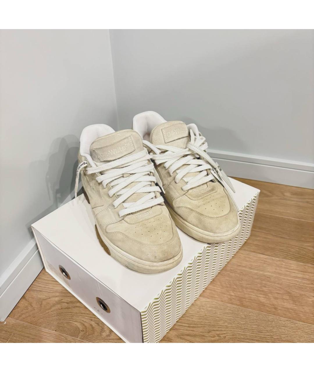 OFF-WHITE Бежевые замшевые низкие кроссовки / кеды, фото 3