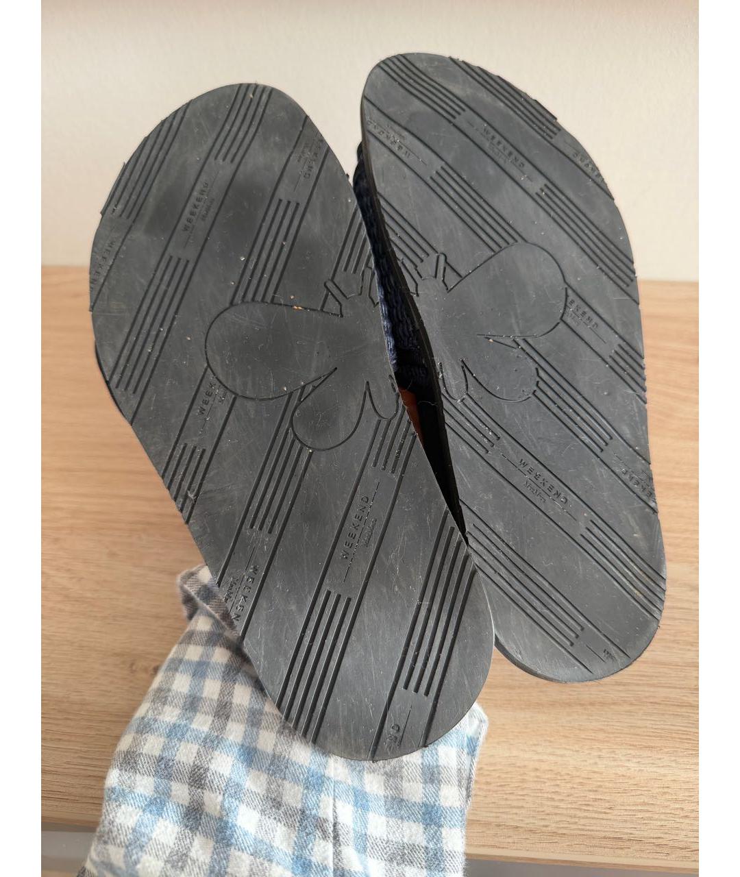 WEEKEND MAX MARA Темно-синие текстильные шлепанцы, фото 5