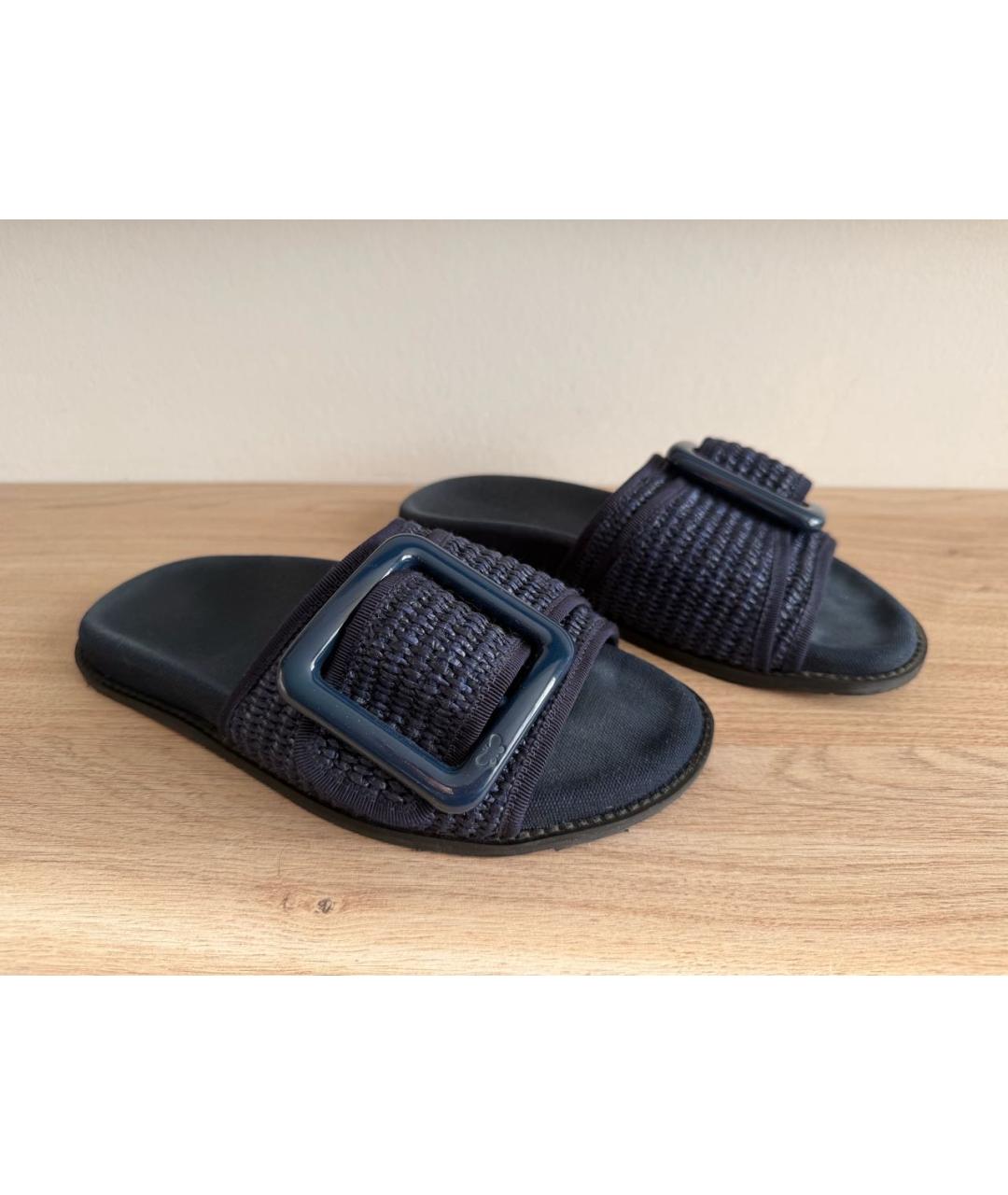 WEEKEND MAX MARA Темно-синие текстильные шлепанцы, фото 7
