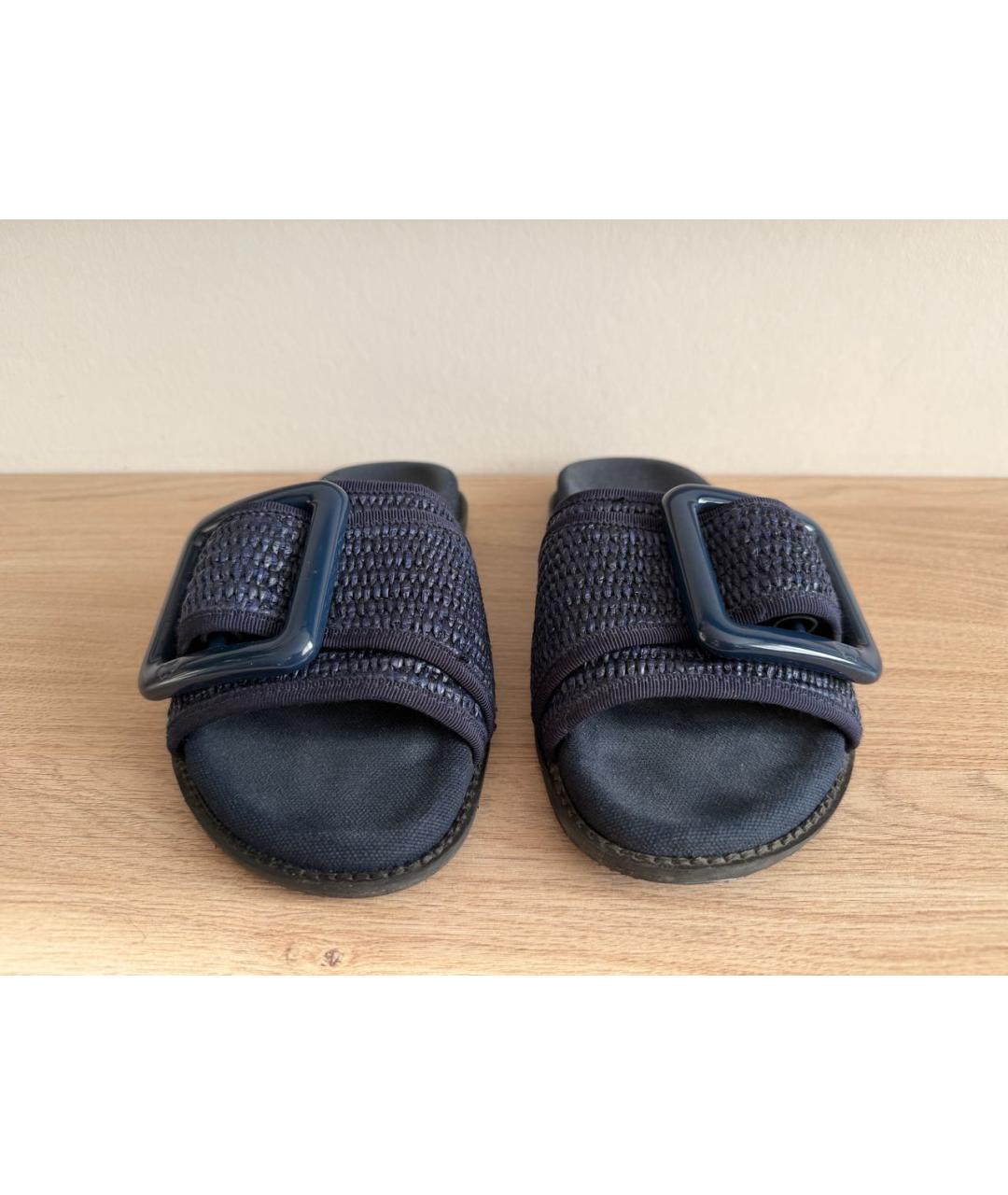 WEEKEND MAX MARA Темно-синие текстильные шлепанцы, фото 2