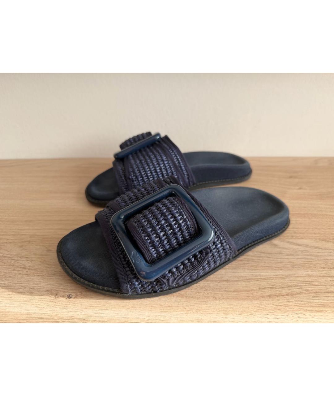 WEEKEND MAX MARA Темно-синие текстильные шлепанцы, фото 3