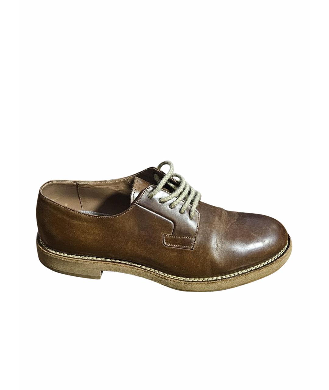 BRUNELLO CUCINELLI Коричневые кожаные низкие ботинки, фото 1