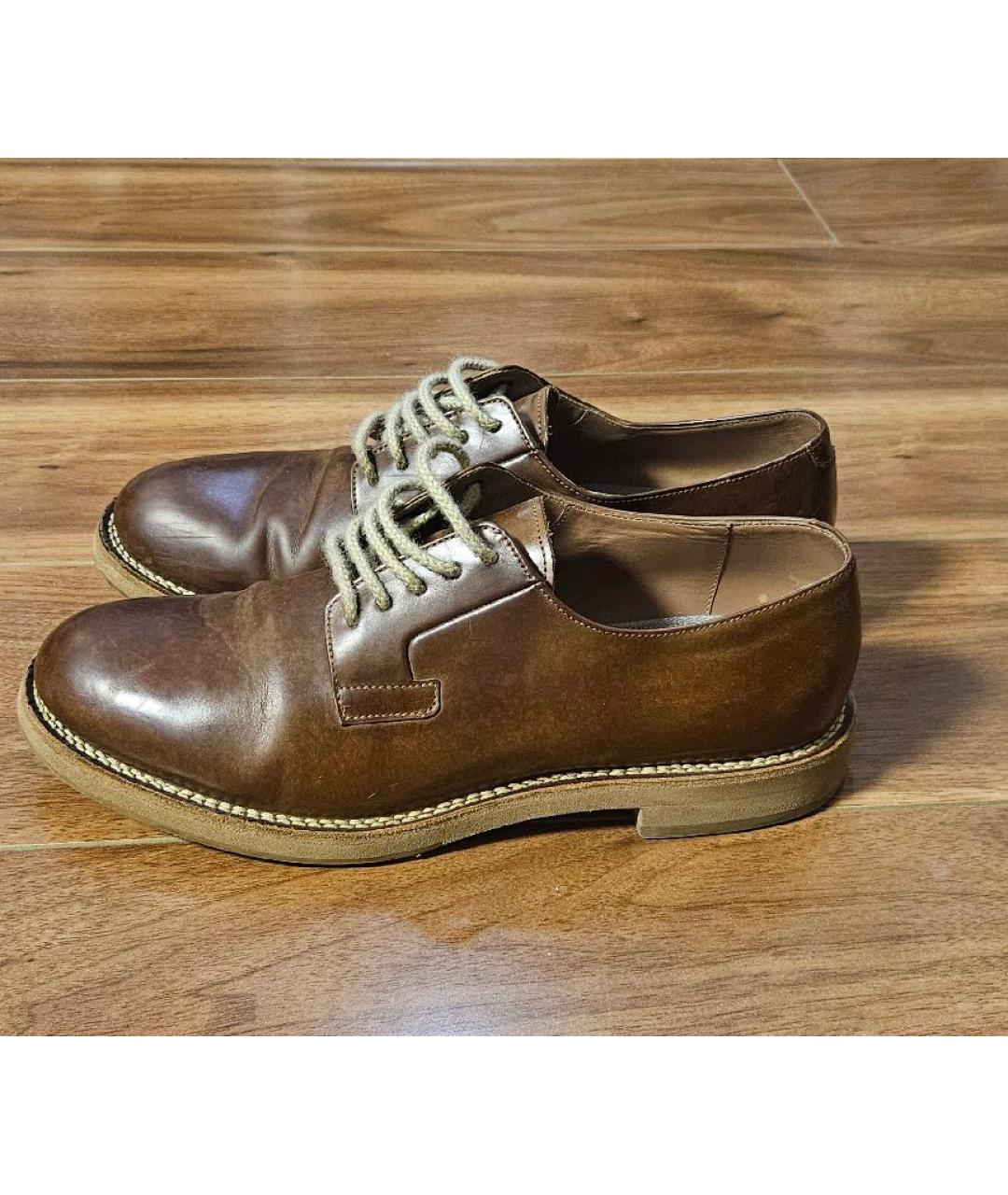 BRUNELLO CUCINELLI Коричневые кожаные низкие ботинки, фото 5