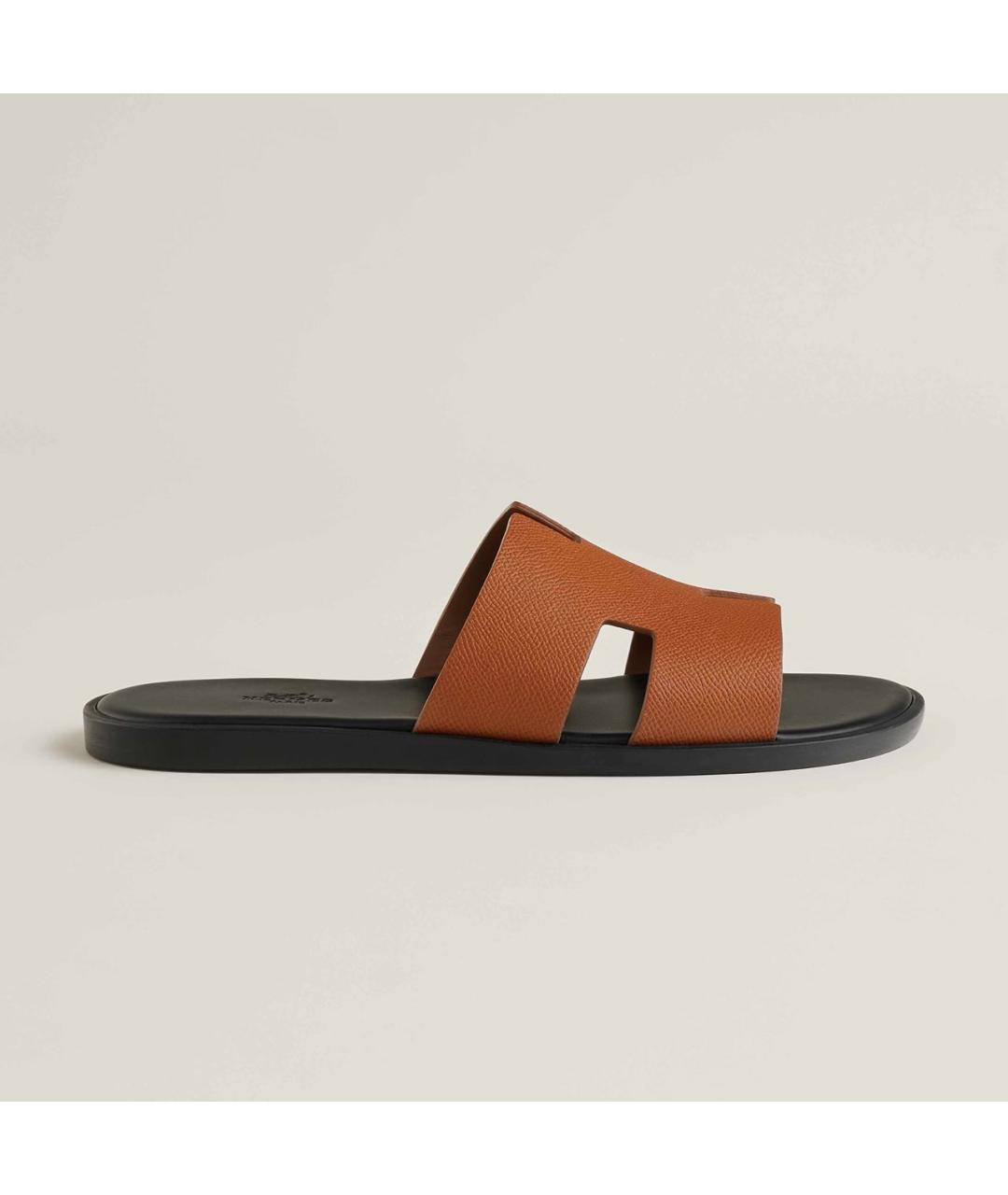 HERMES Коричневые кожаные шлепанцы, фото 7