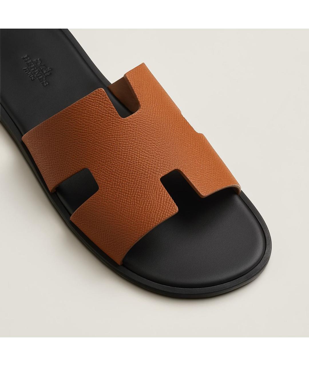 HERMES Коричневые кожаные шлепанцы, фото 2