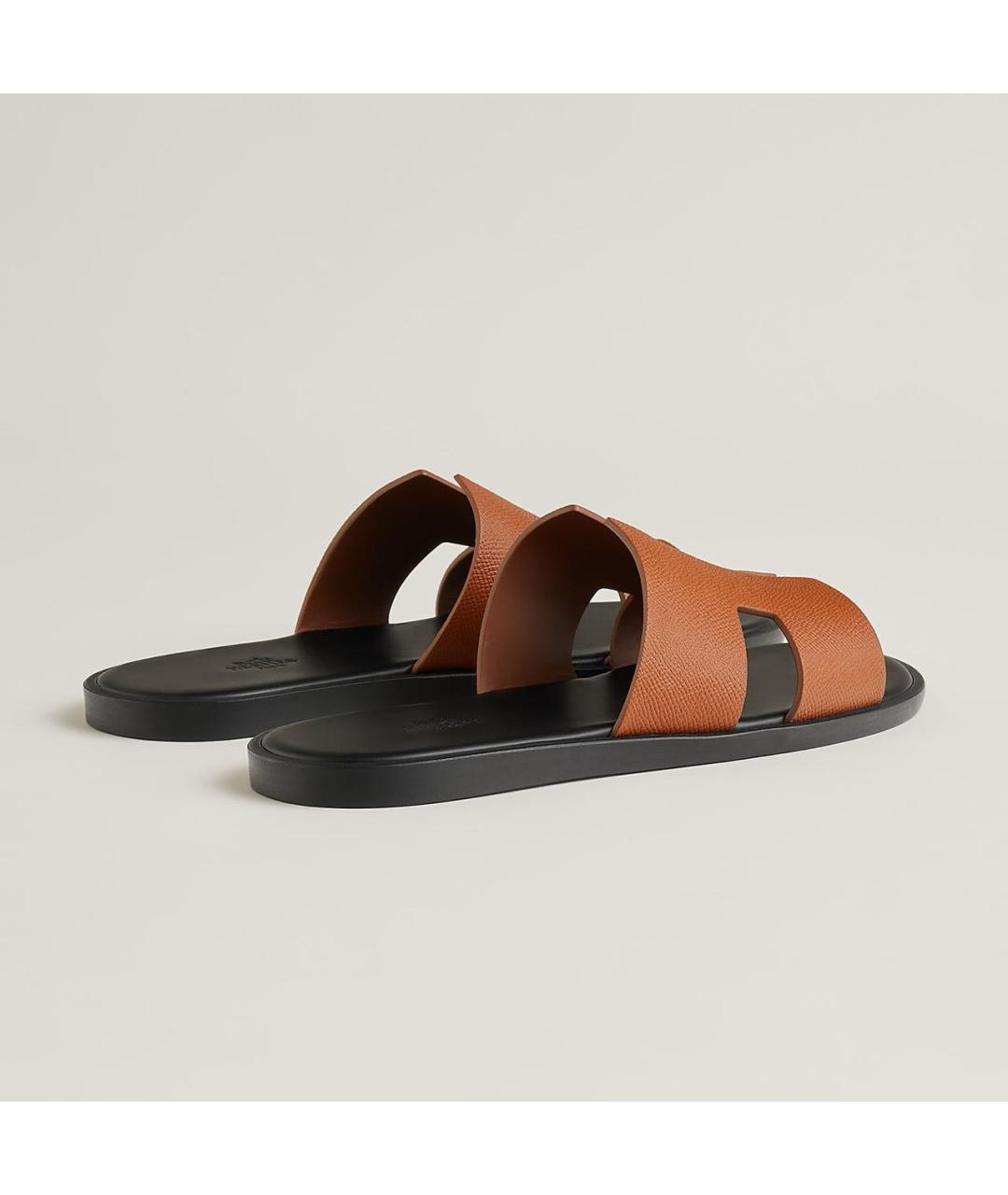 HERMES Коричневые кожаные шлепанцы, фото 4