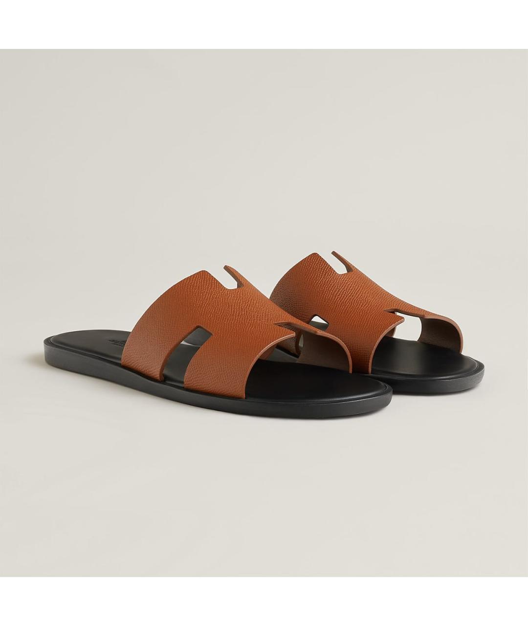 HERMES Коричневые кожаные шлепанцы, фото 3