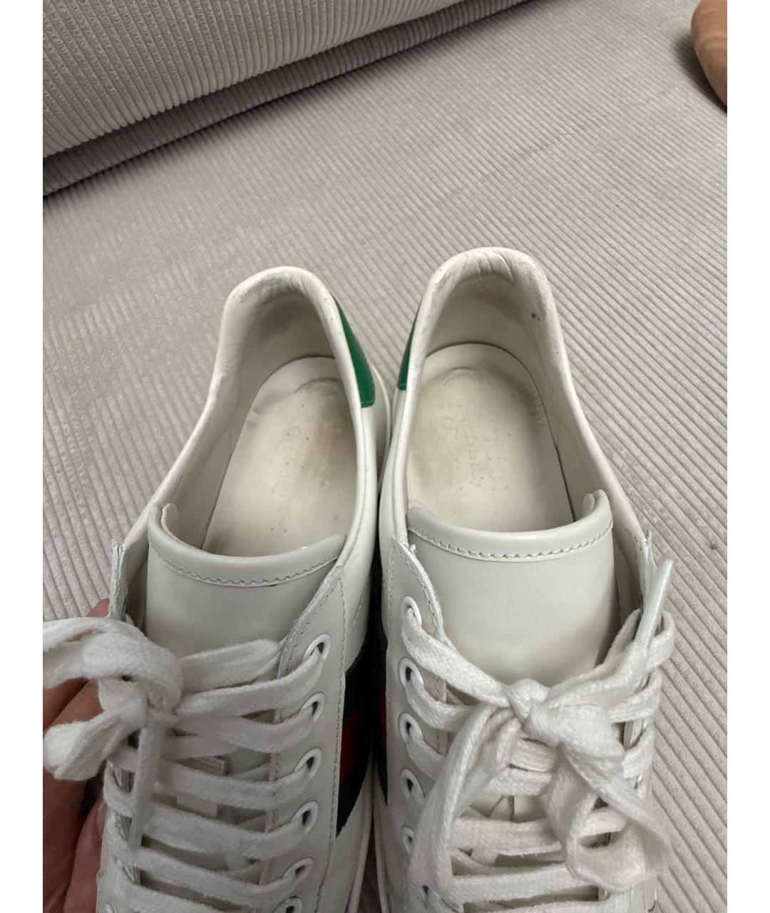 GUCCI Белые кожаные низкие кроссовки / кеды, фото 6