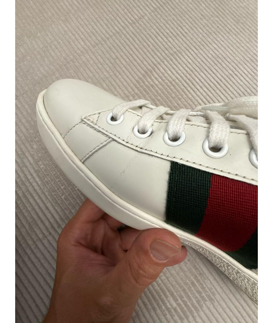 GUCCI Белые кожаные низкие кроссовки / кеды, фото 5