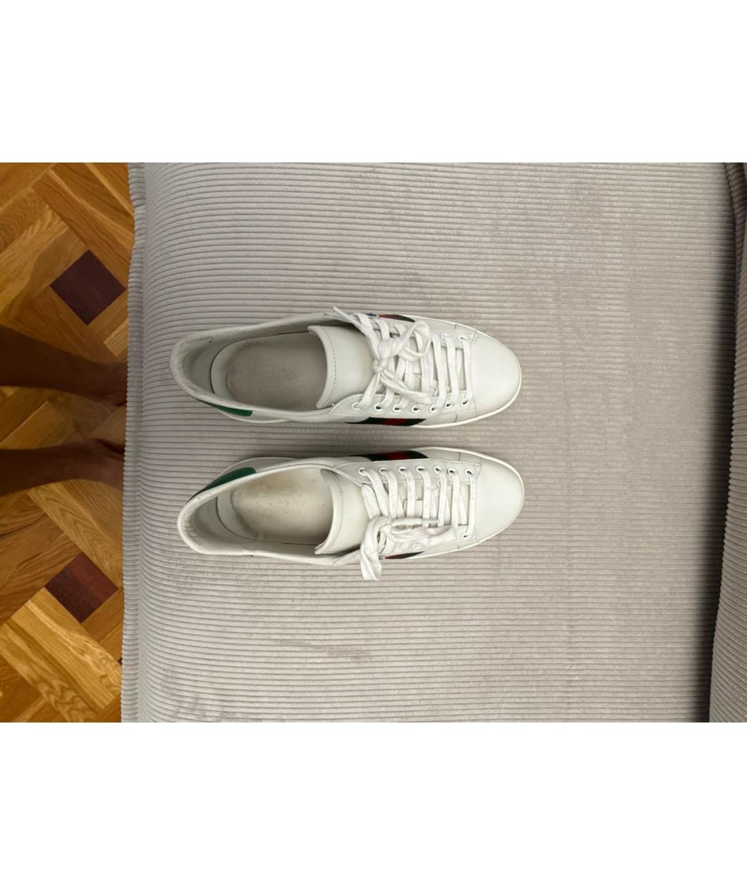 GUCCI Белые кожаные низкие кроссовки / кеды, фото 3