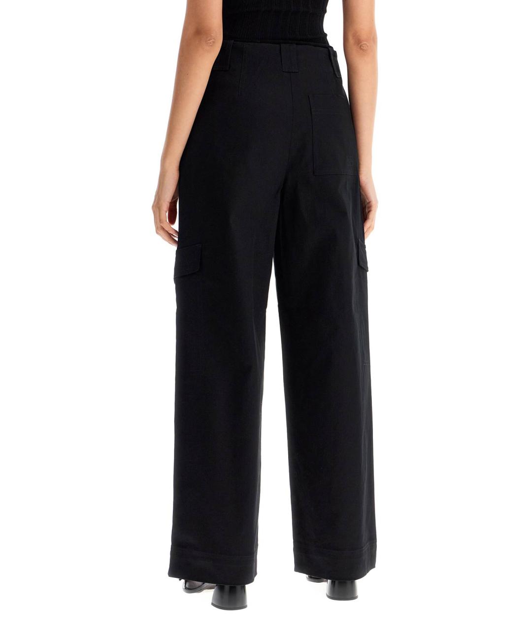 GANNI Черные хлопковые прямые брюки, фото 3