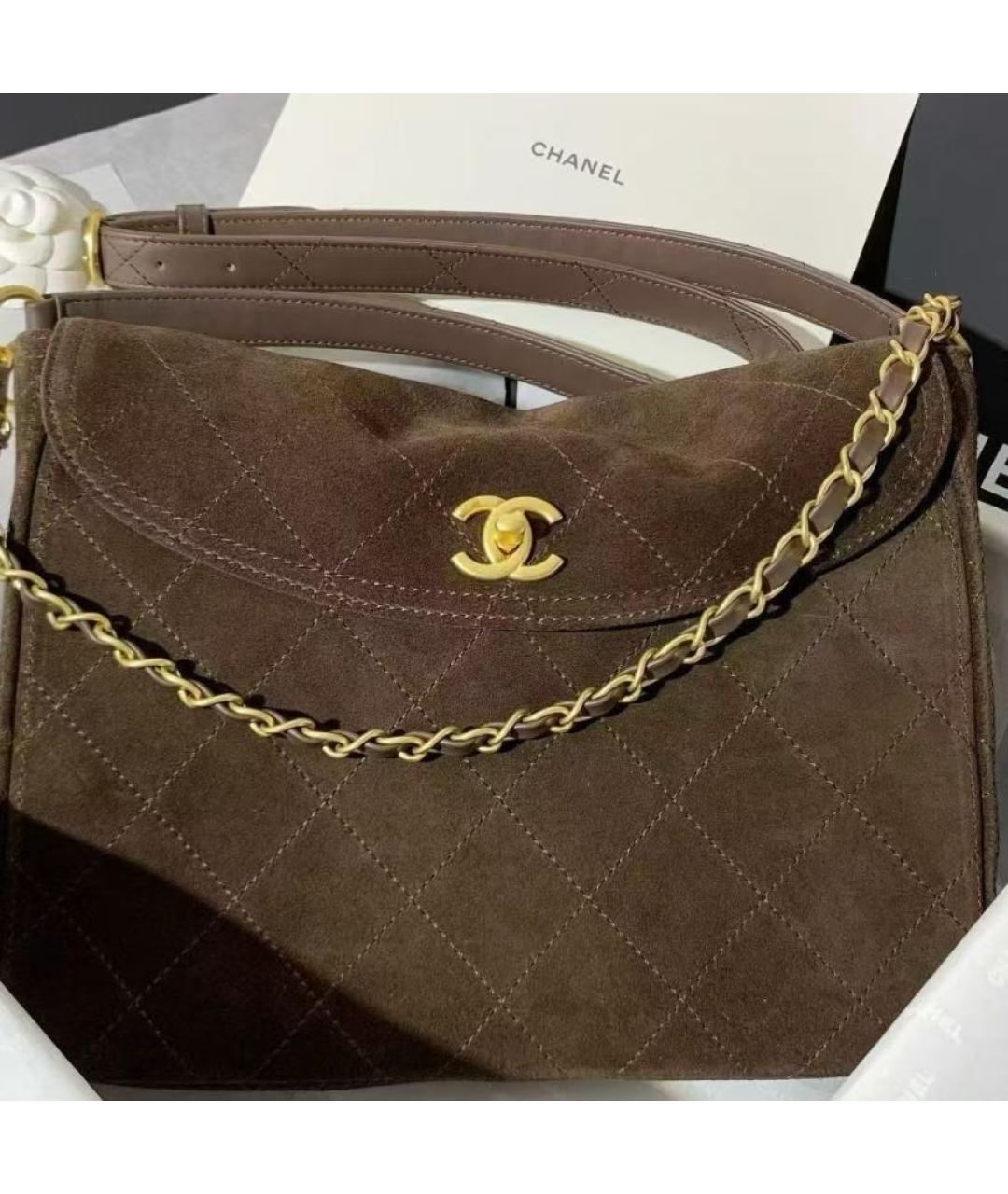 CHANEL Коричневая замшевая сумка через плечо, фото 5