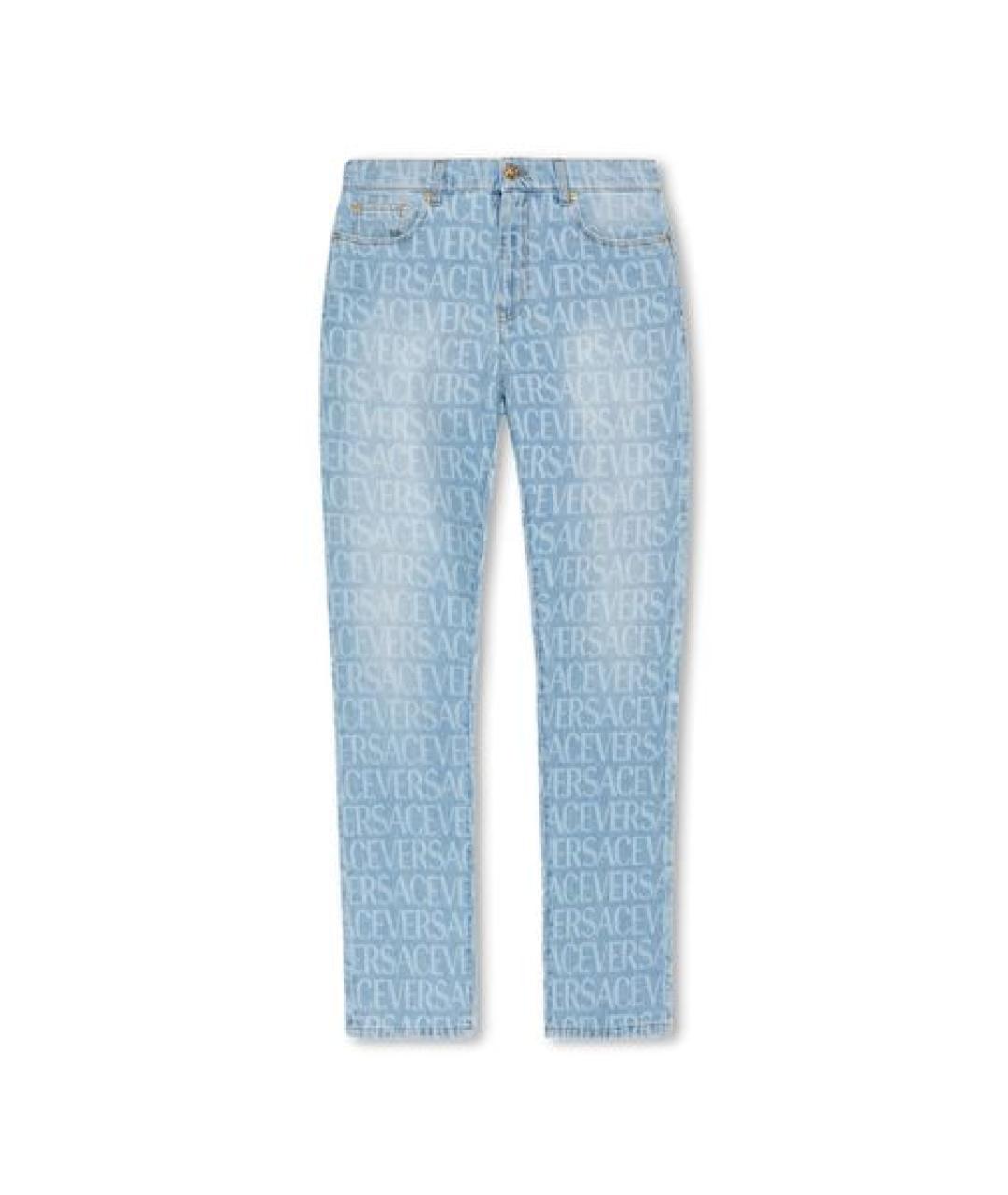 VERSACE Голубые хлопковые прямые джинсы, фото 1