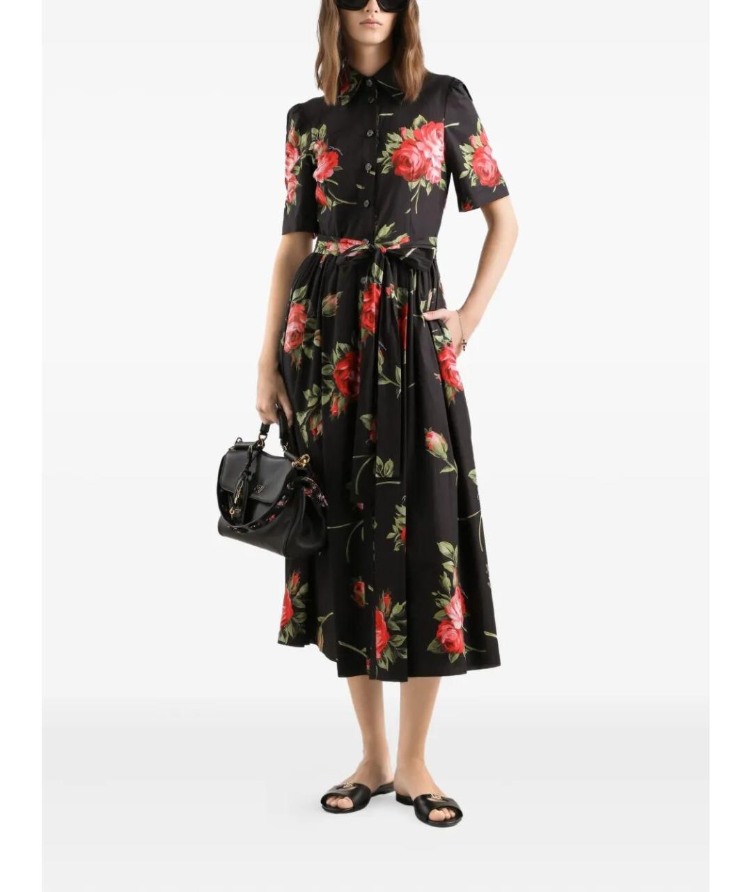 DOLCE&GABBANA Черное хлопковое повседневное платье, фото 2