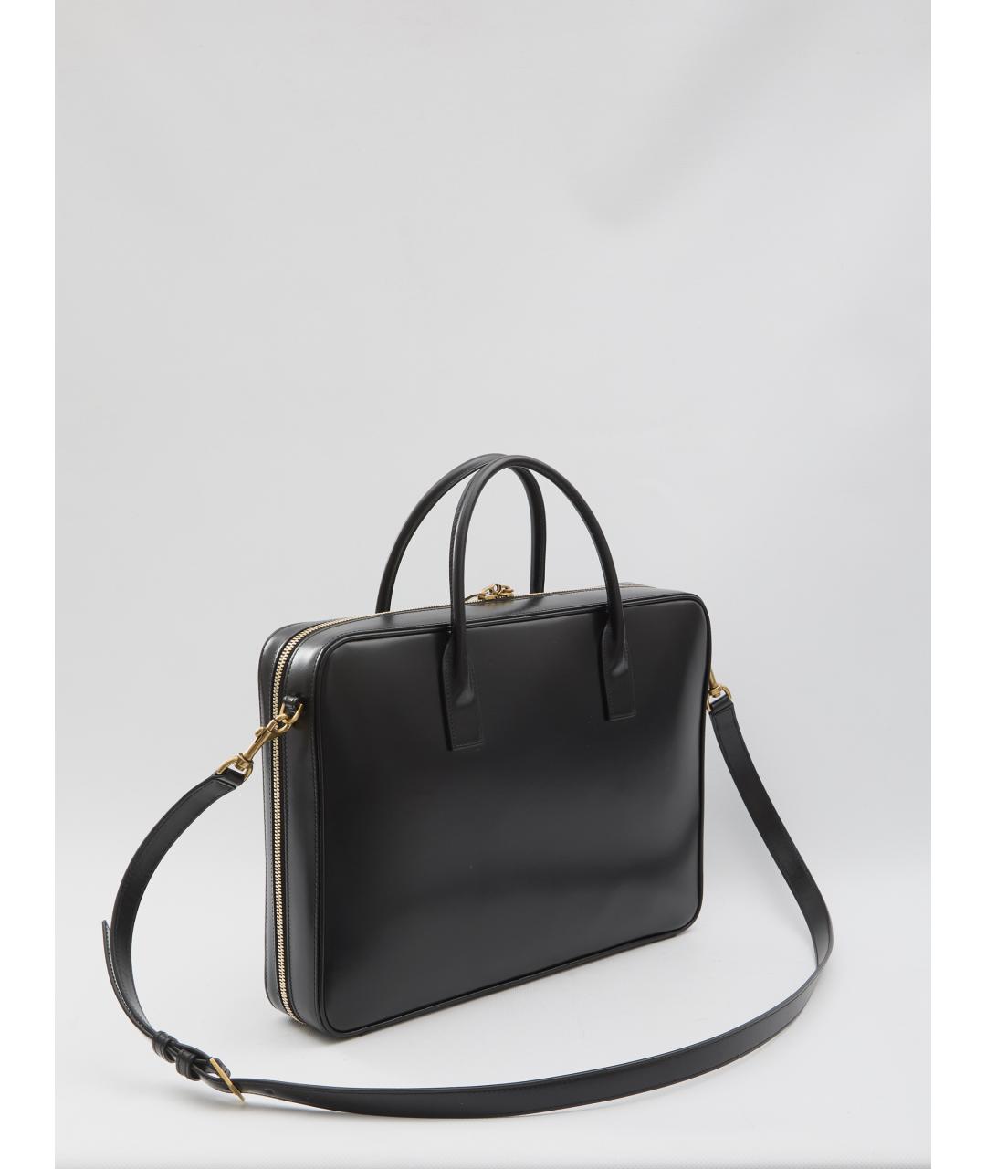 SAINT LAURENT Черный кожаный портфель, фото 2