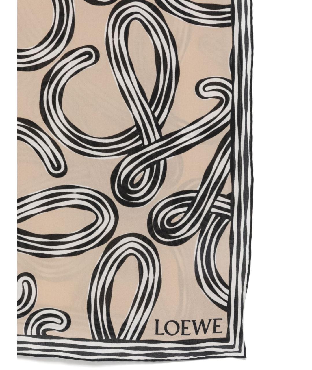 LOEWE Бежевый шелковый платок, фото 3