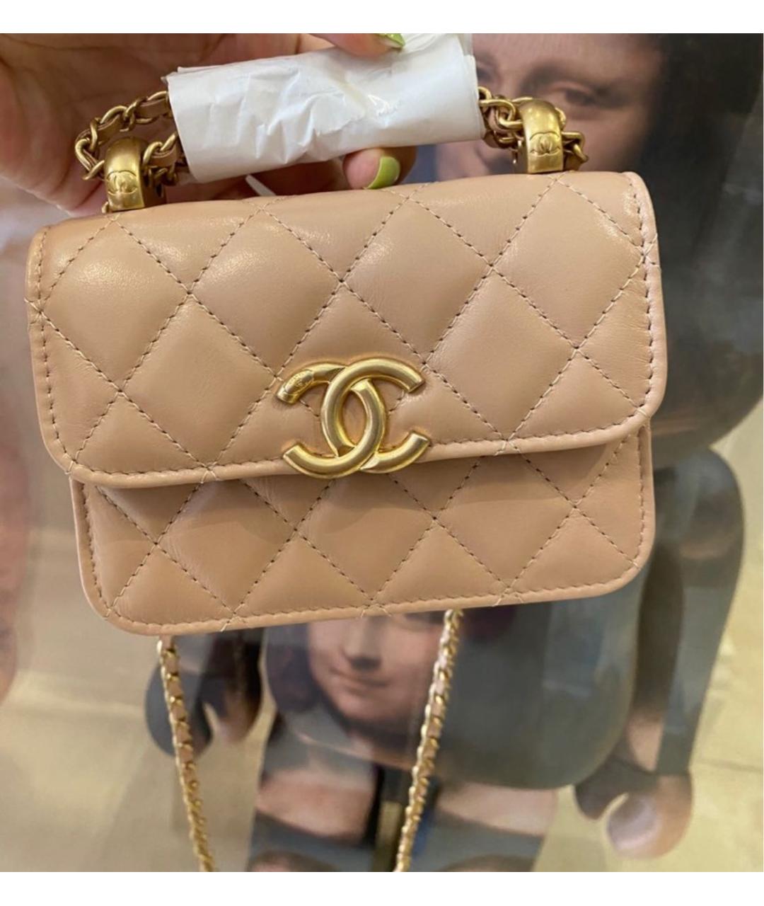 CHANEL Бежевая кожаная сумка через плечо, фото 7