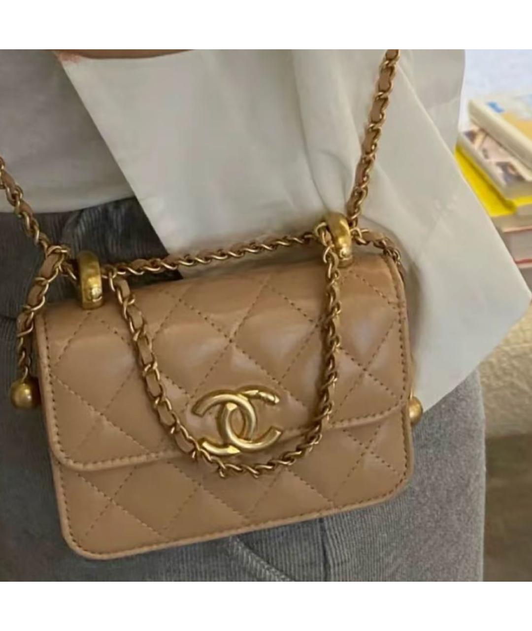 CHANEL Бежевая кожаная сумка через плечо, фото 6