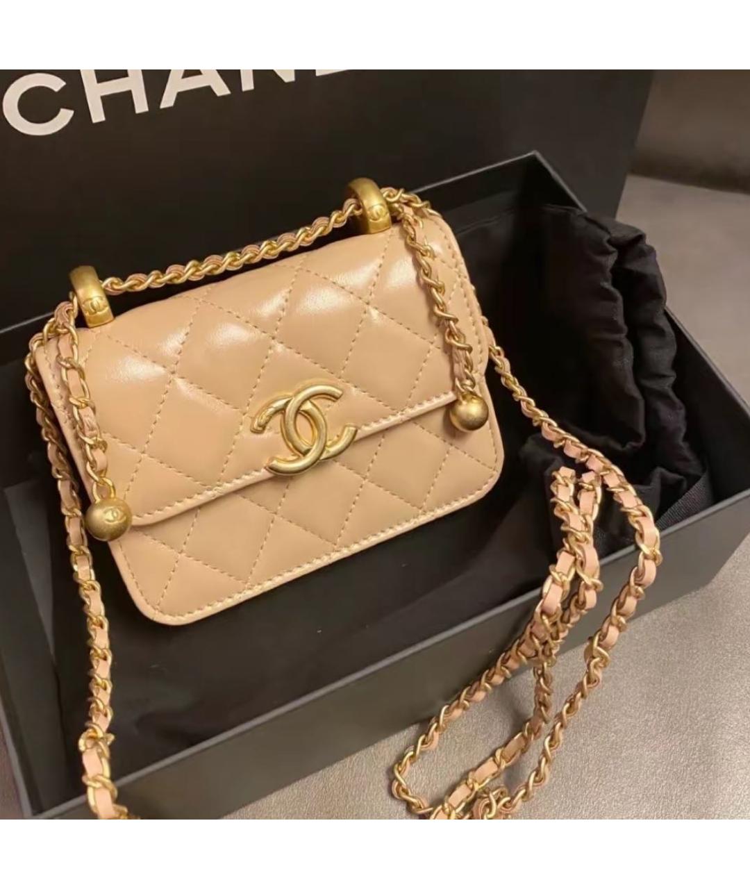 CHANEL Бежевая кожаная сумка через плечо, фото 4