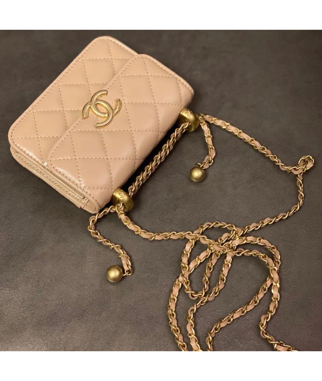 CHANEL Бежевая кожаная сумка через плечо, фото 5