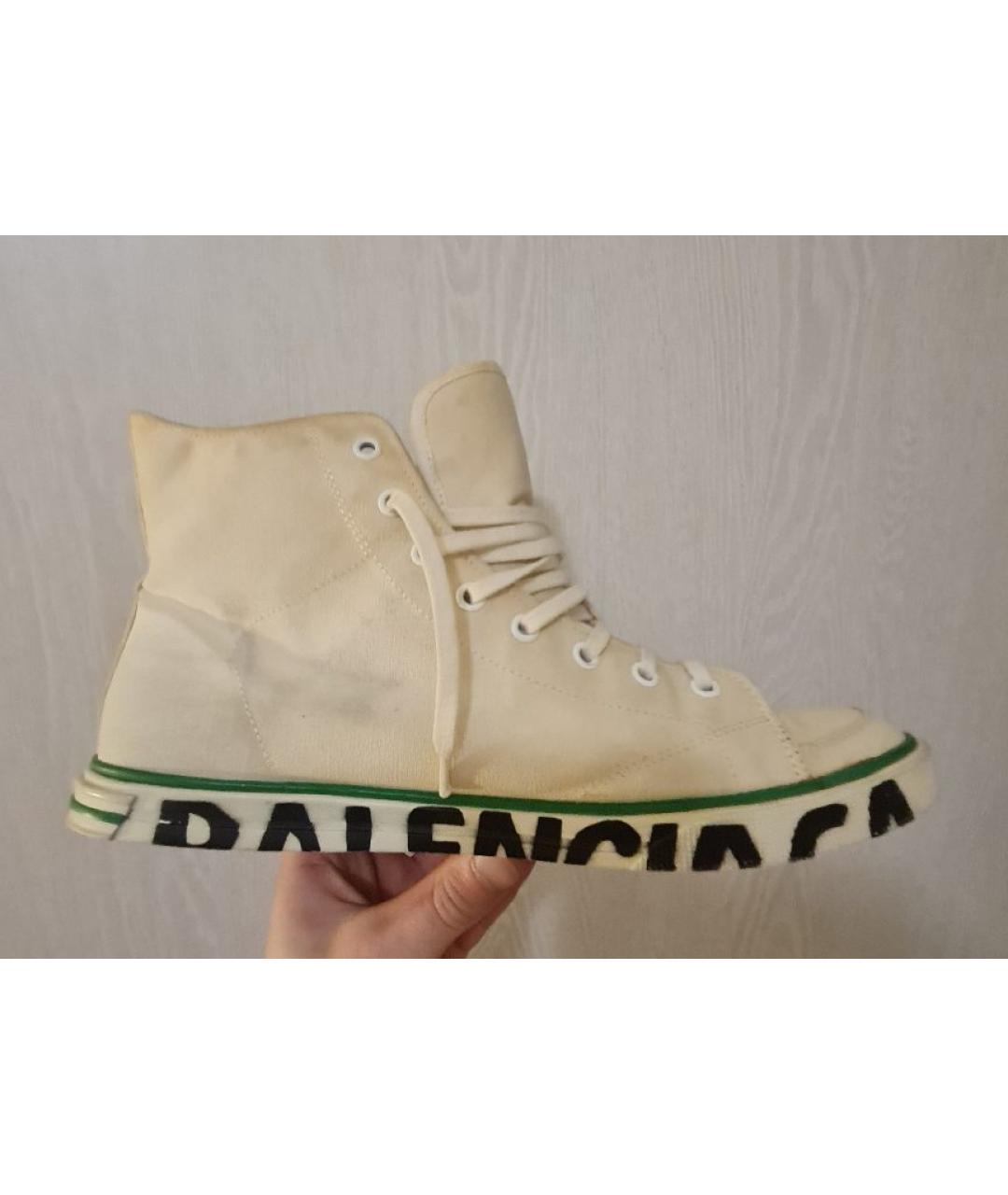 BALENCIAGA Бежевые текстильные высокие кроссовки / кеды, фото 6