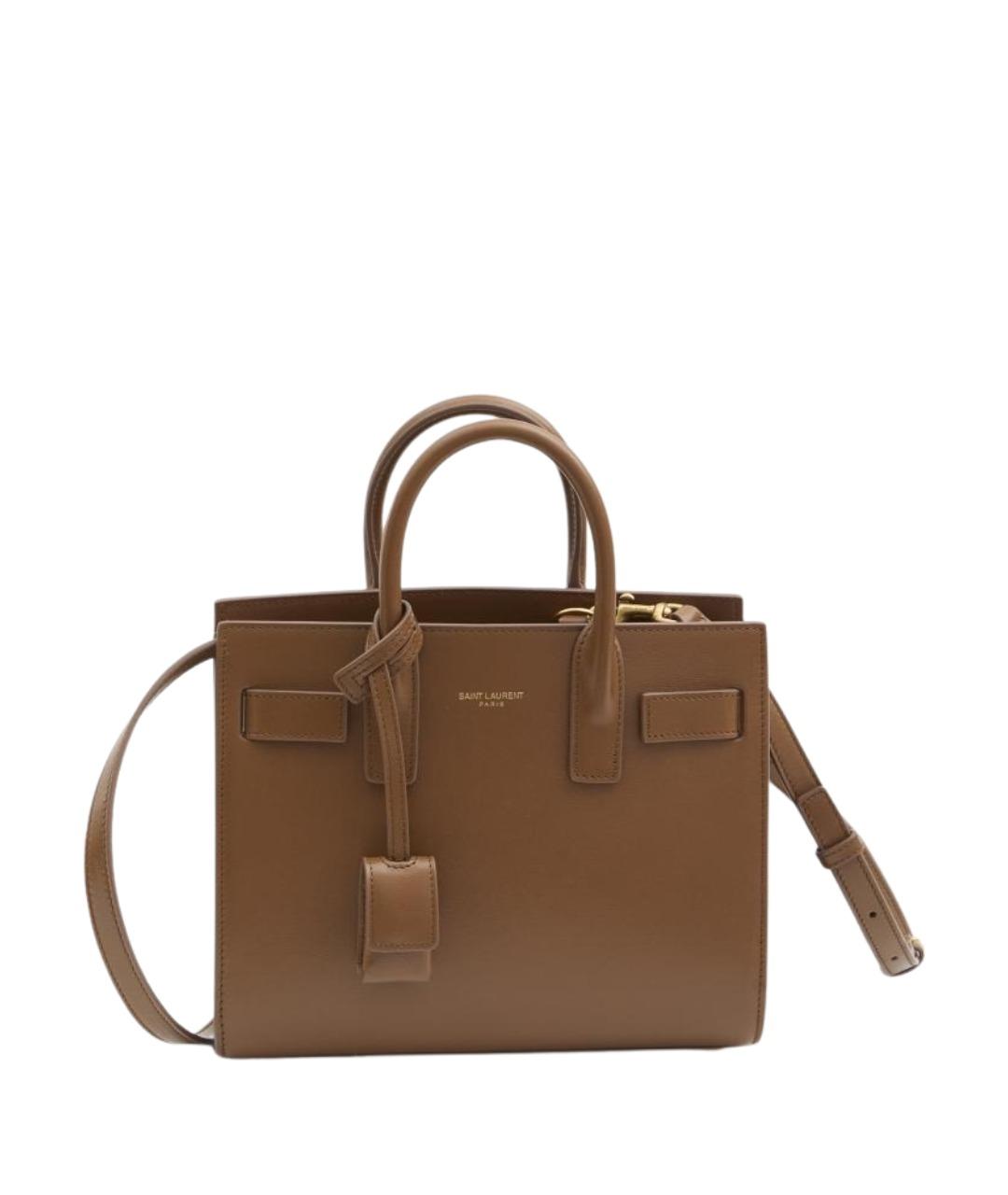 SAINT LAURENT Коричневая кожаная сумка тоут, фото 1