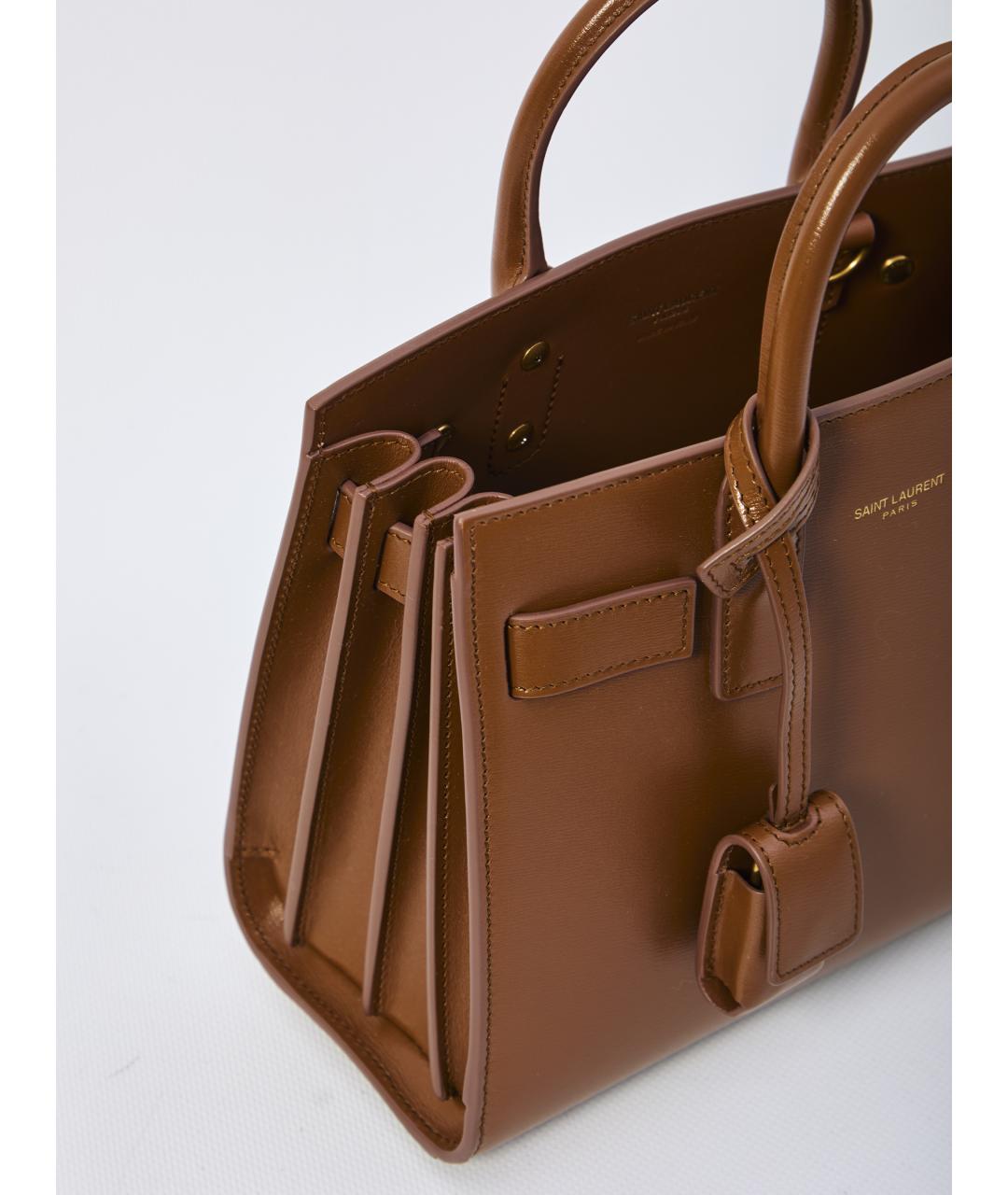 SAINT LAURENT Коричневая кожаная сумка тоут, фото 4