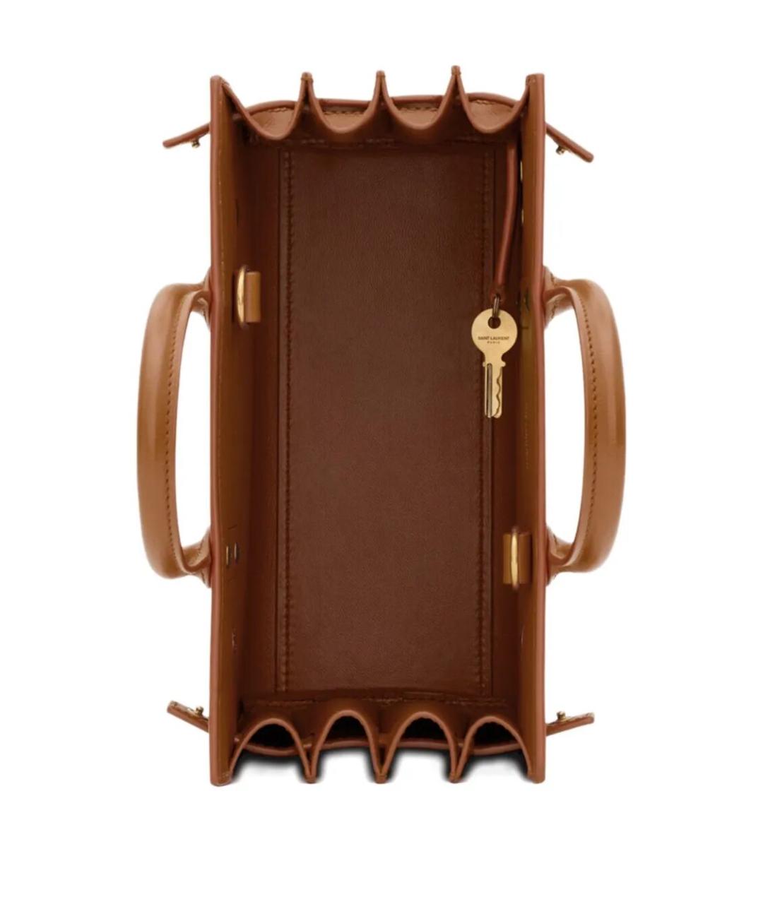 SAINT LAURENT Коричневая кожаная сумка тоут, фото 5