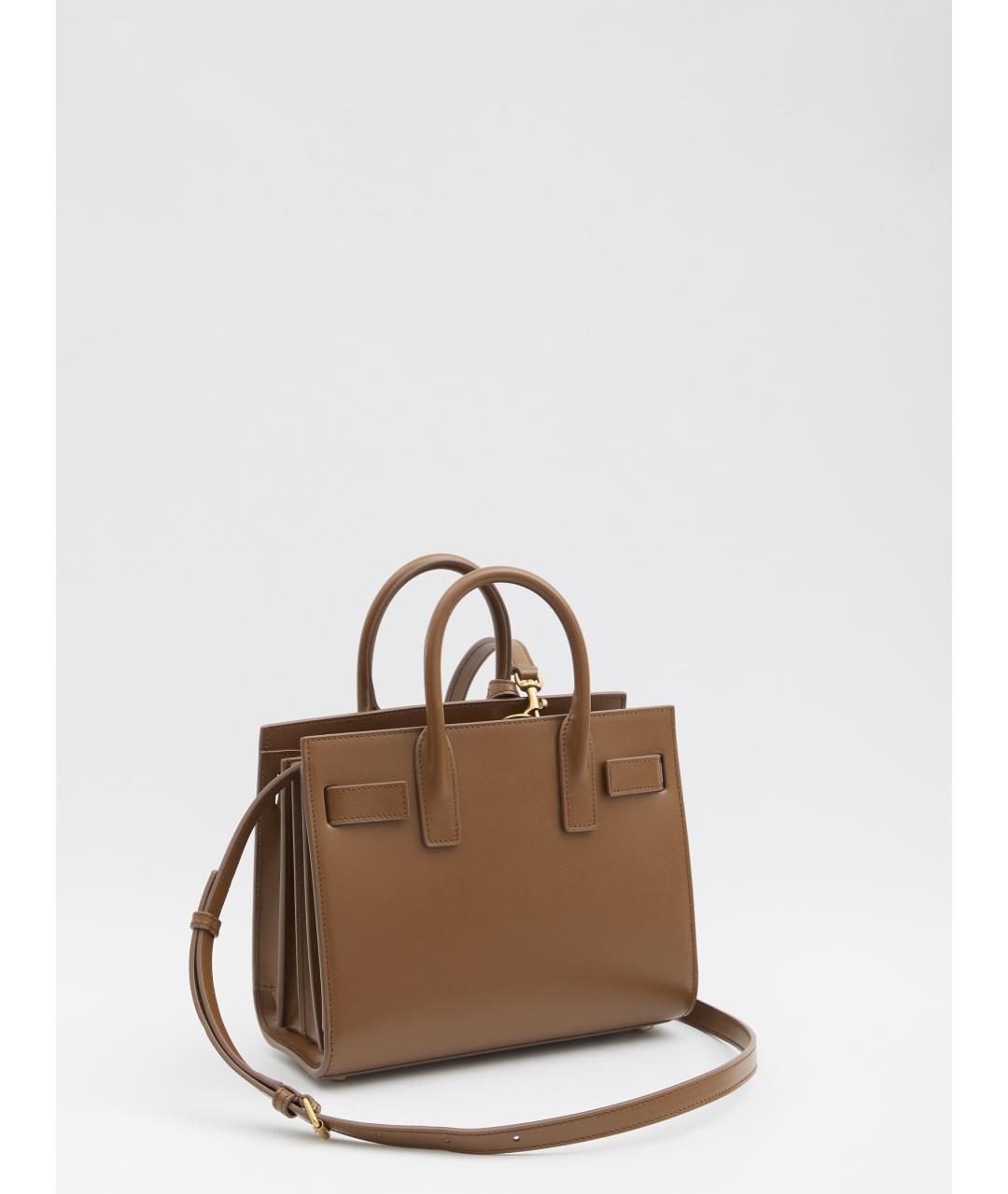 SAINT LAURENT Коричневая кожаная сумка тоут, фото 2