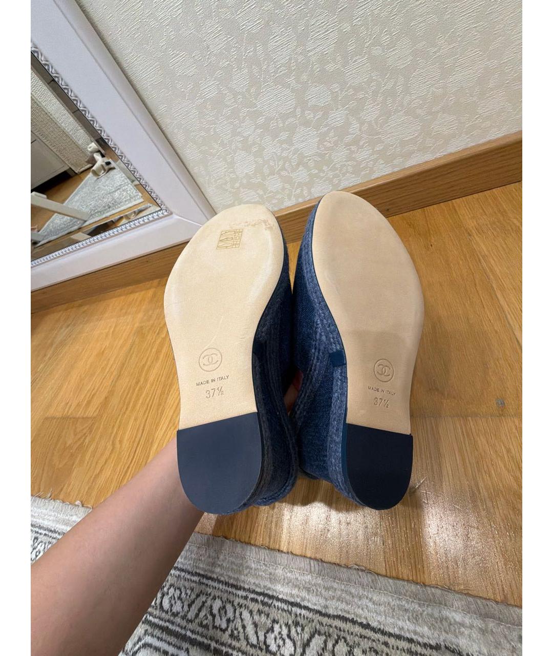 CHANEL Синие текстильные босоножки, фото 5