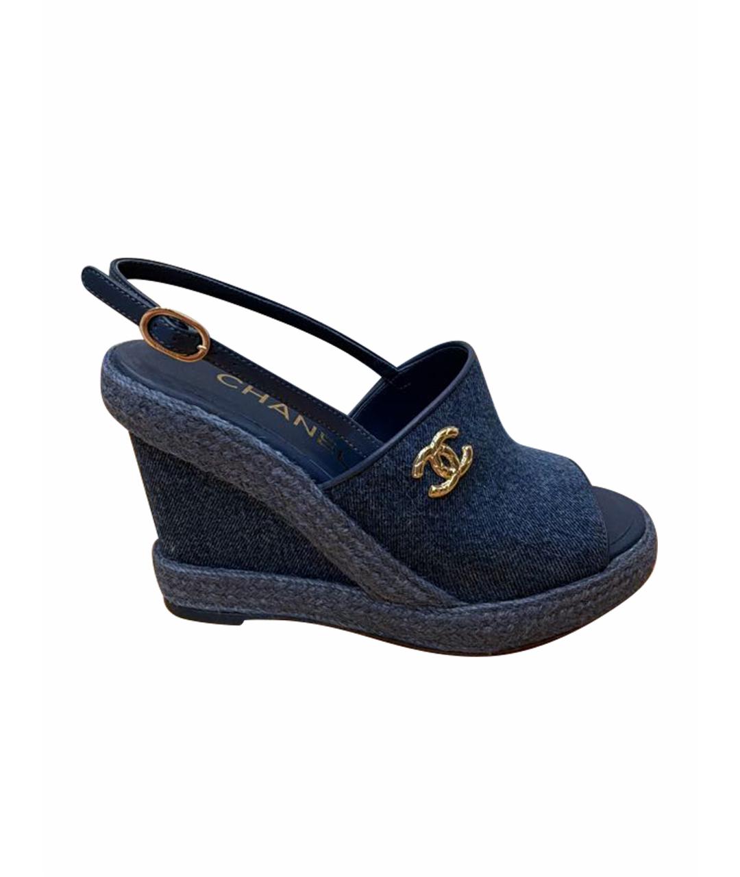 CHANEL Синие текстильные босоножки, фото 1