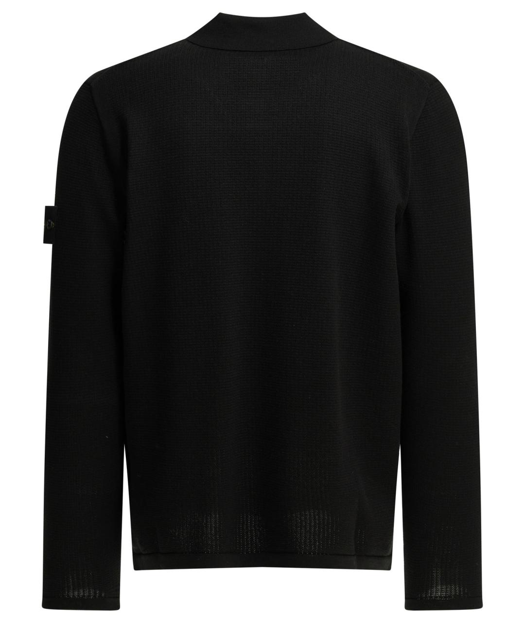 STONE ISLAND Черное хлопковое поло с длинным рукавом, фото 2