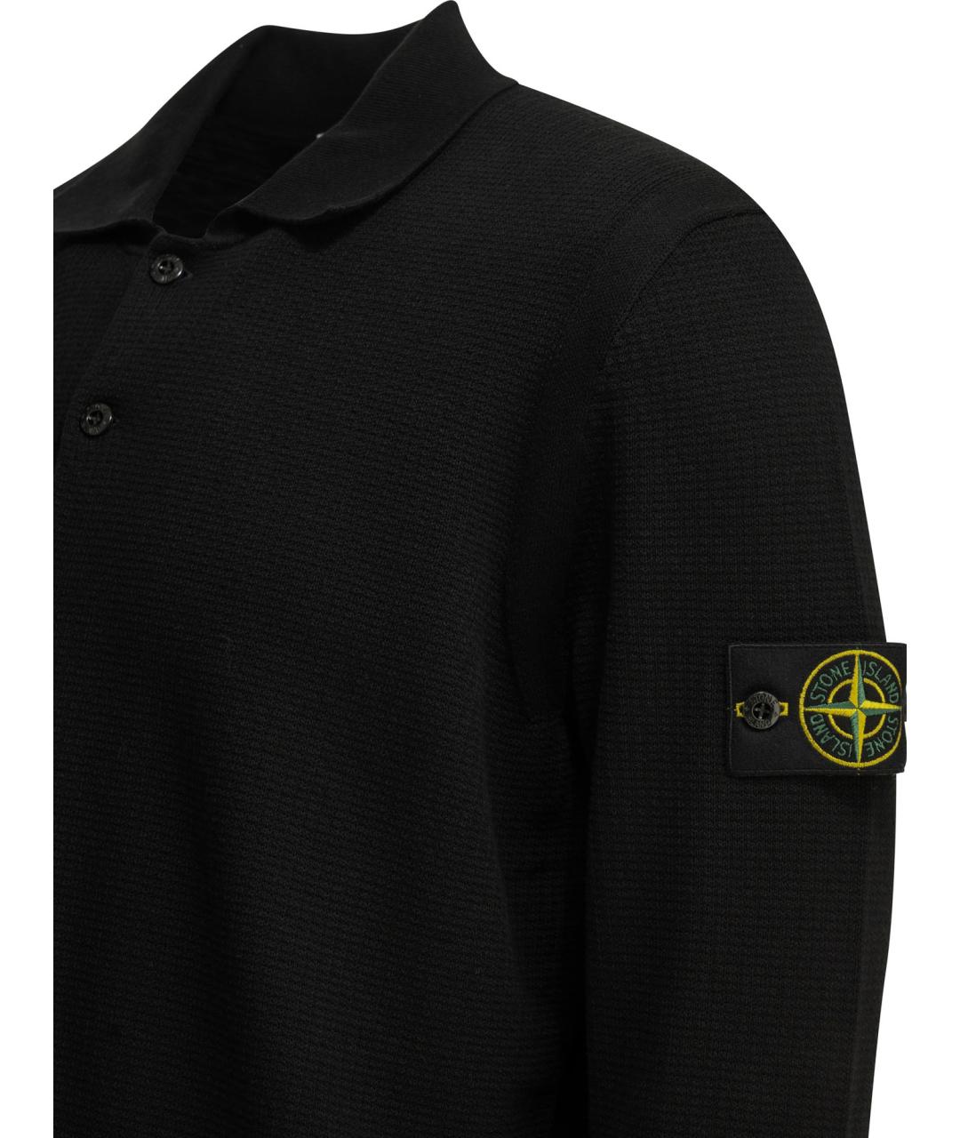 STONE ISLAND Черное хлопковое поло с длинным рукавом, фото 4