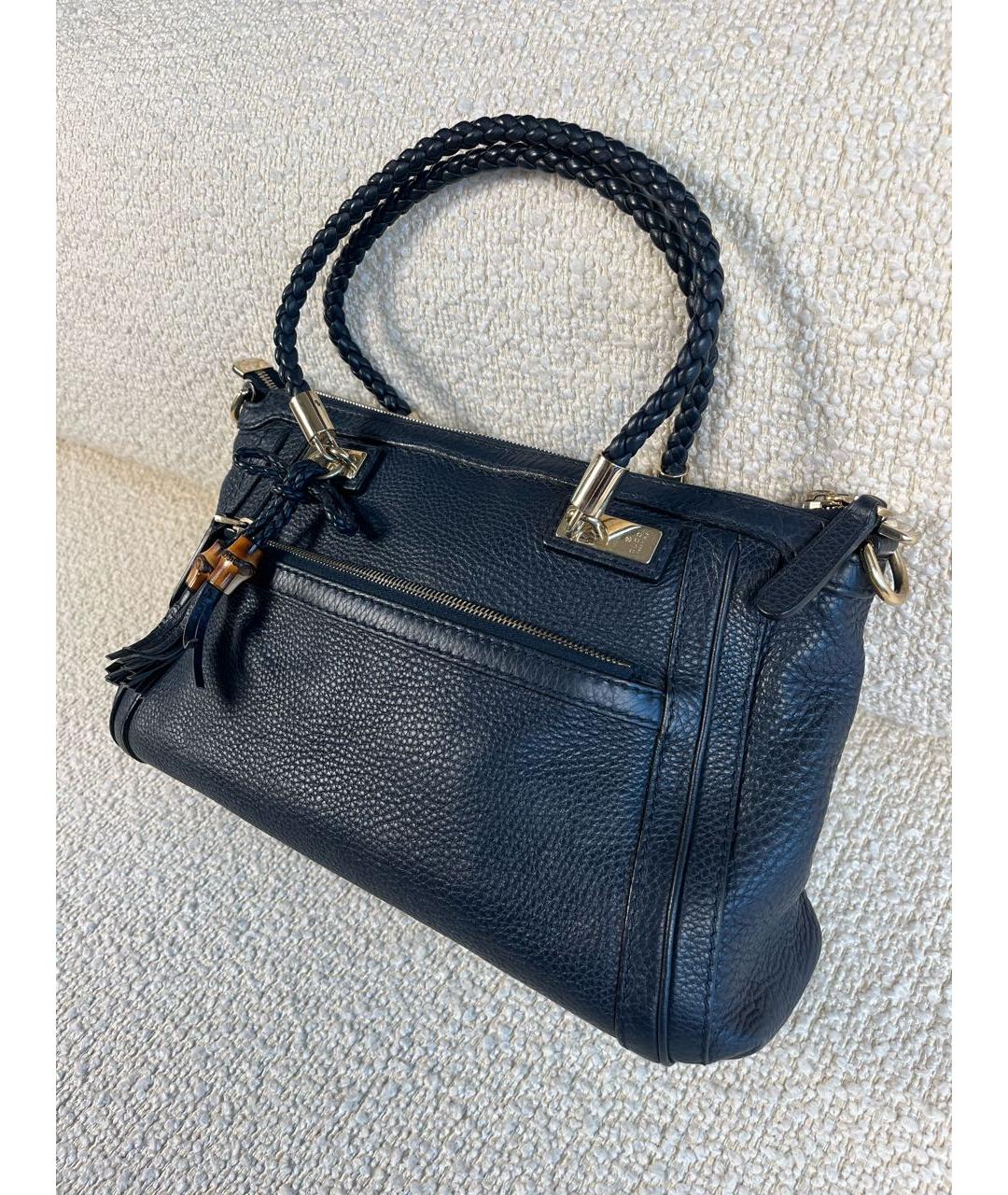 GUCCI Темно-синяя кожаная сумка тоут, фото 5