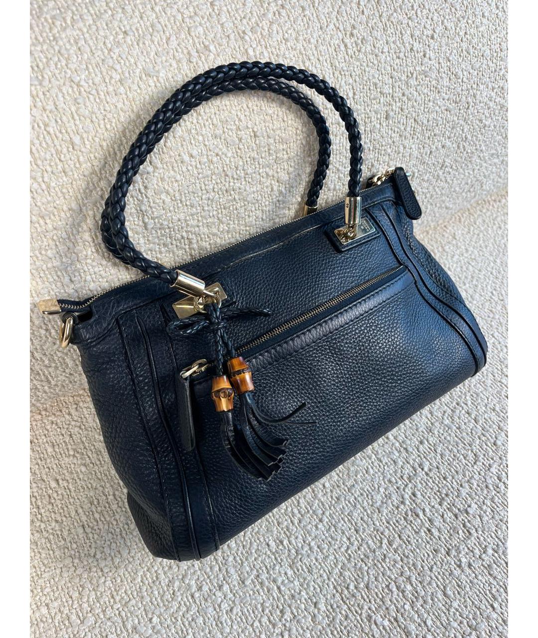 GUCCI Темно-синяя кожаная сумка тоут, фото 2