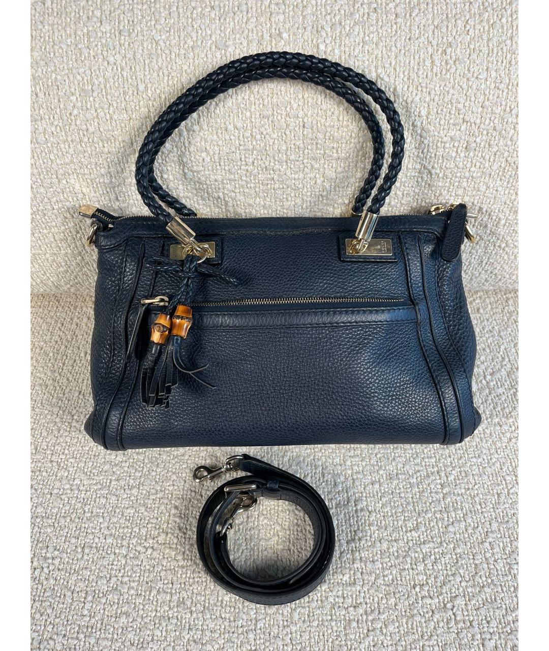 GUCCI Темно-синяя кожаная сумка тоут, фото 8