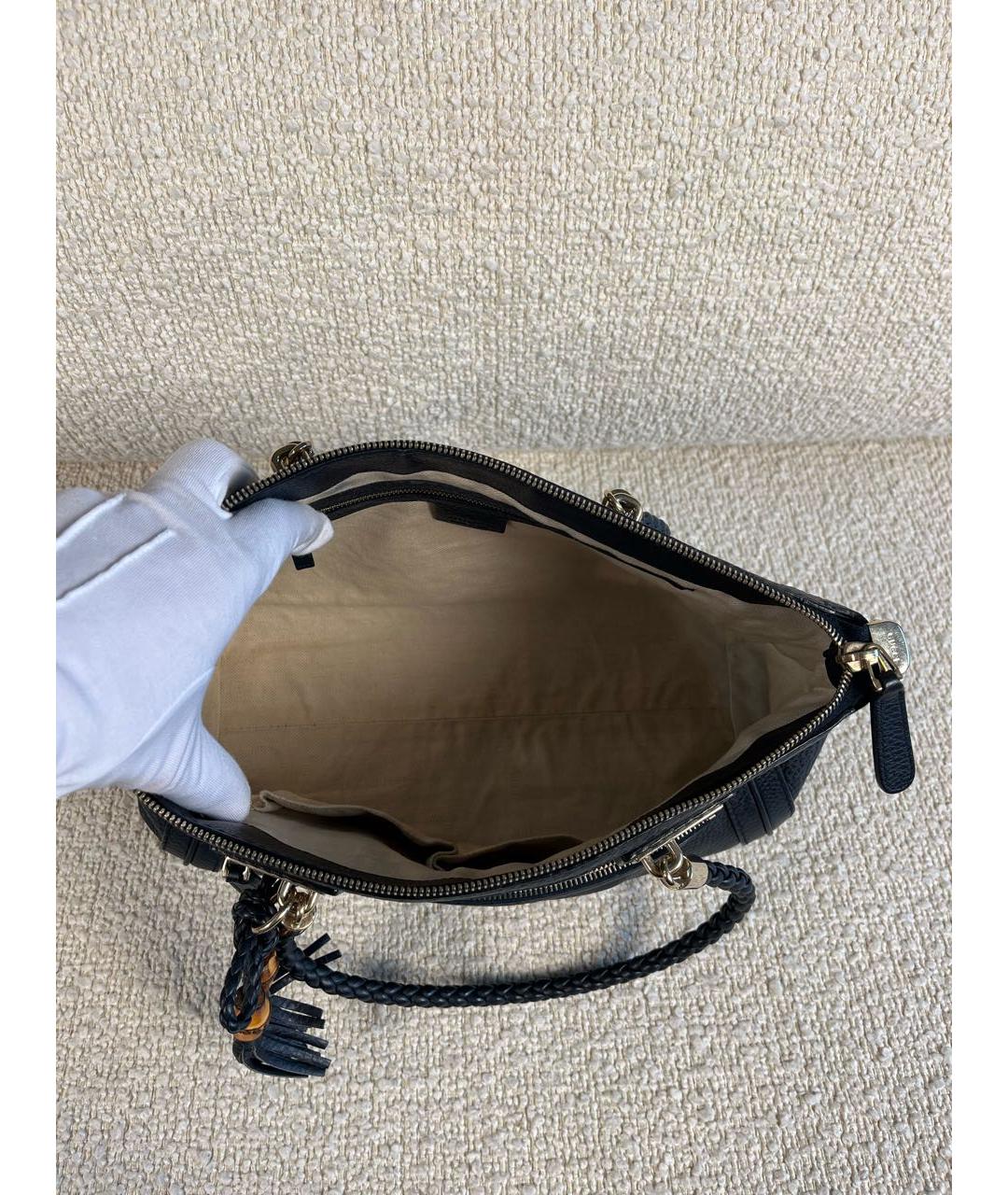 GUCCI Темно-синяя кожаная сумка тоут, фото 4