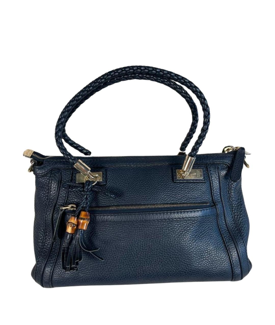 GUCCI Темно-синяя кожаная сумка тоут, фото 1