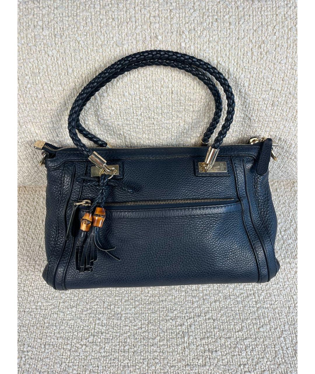 GUCCI Темно-синяя кожаная сумка тоут, фото 9