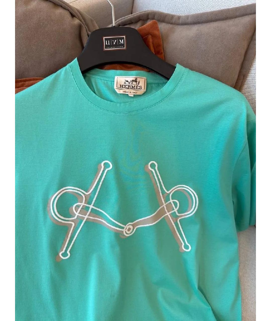 HERMES Зеленая хлопковая футболка, фото 5