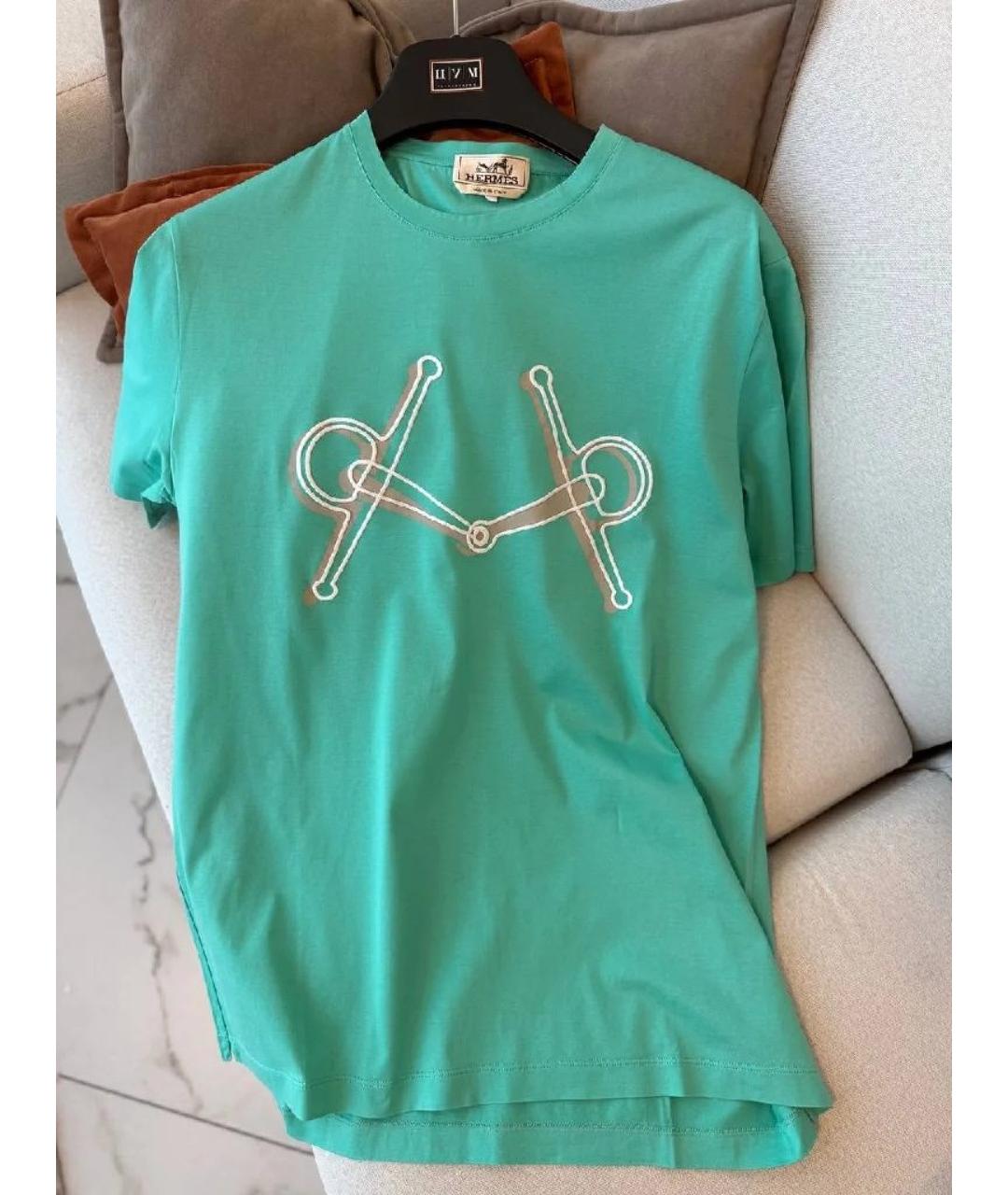 HERMES Зеленая хлопковая футболка, фото 8