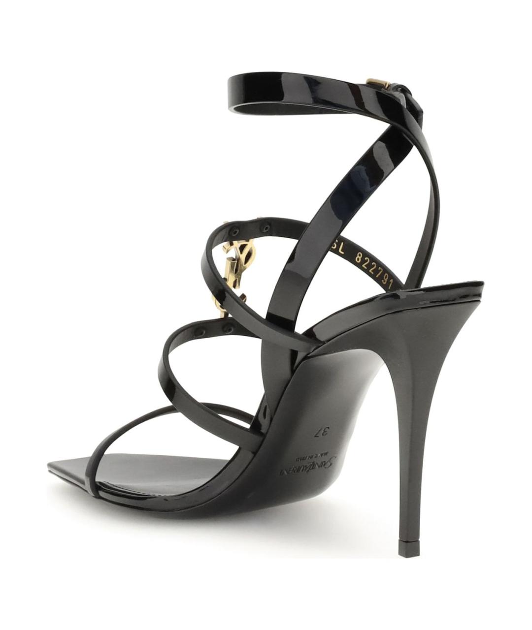 SAINT LAURENT Черные босоножки из лакированной кожи, фото 3