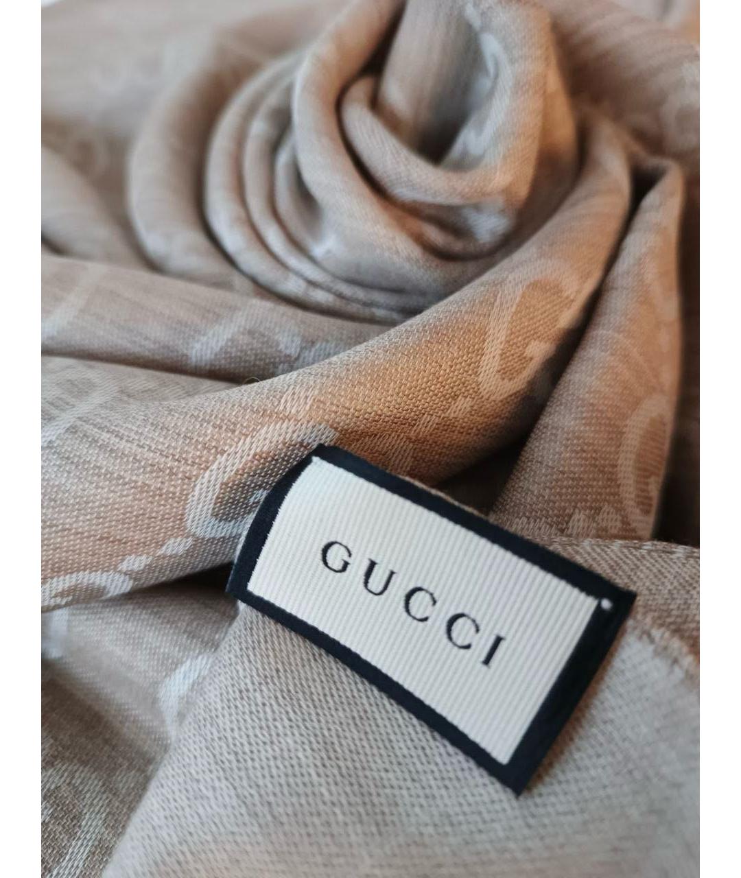 GUCCI Бежевый шерстяной шарф, фото 8